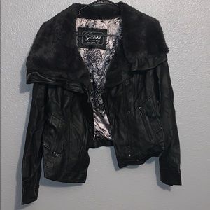 Guess Faux Leather Black Moto Jacket with Fur